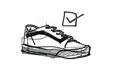 A loosely sketched Sk8-Hi shoe with clouds emanating from the rubber walls.