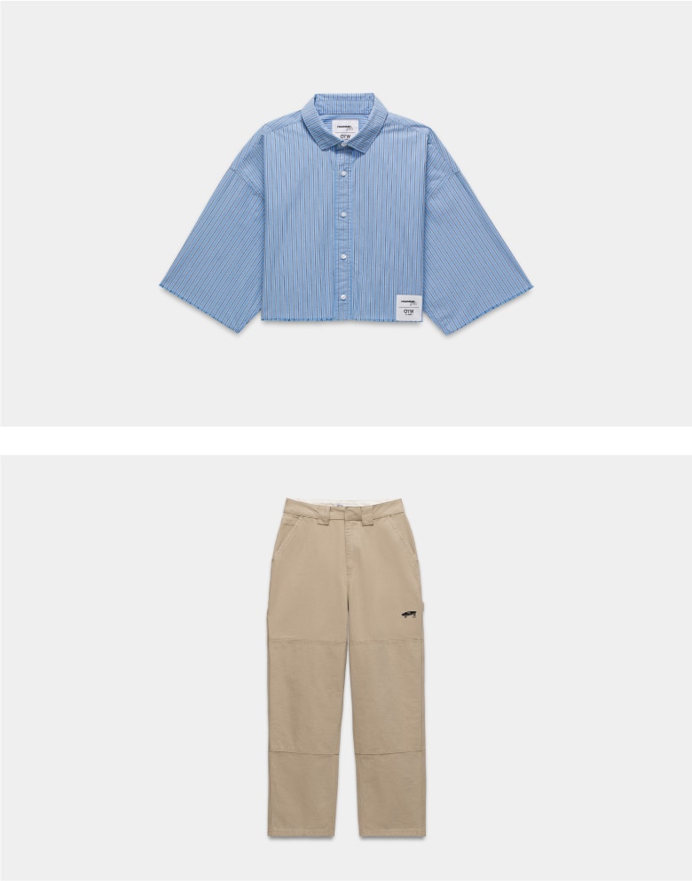 OTW by Vans x Hommegirls cropped shirt in blue and khaki pants