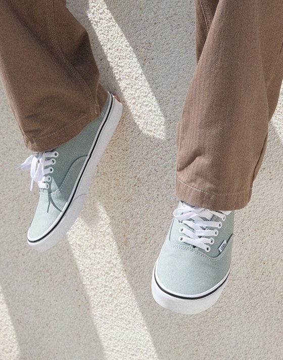 A close-up of Pure Grey Authentic shoes paired with Skate Loose Pleated Pants.