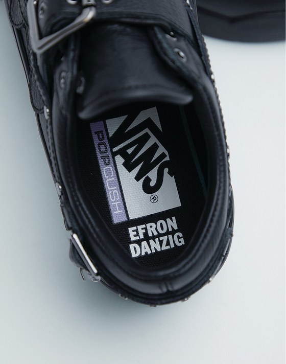 Inside Efron Danzig’s Premium Old Skool where the black sole has her name under a Vans logo.