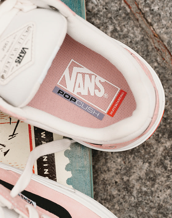 Close-up on the PopCush in-sole of the Kyle Walker Wafflecup skate shoes.