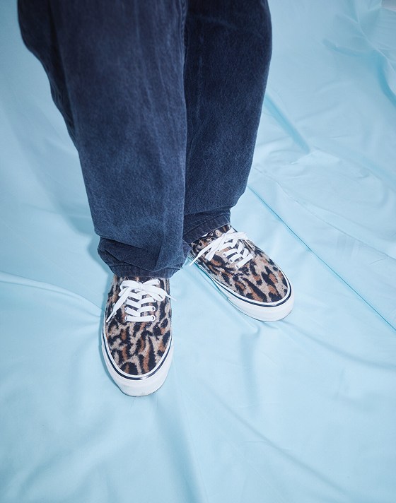 Close-up of designer Masa's Leopard Brown Premium Authentic on Open Set Los Angeles.