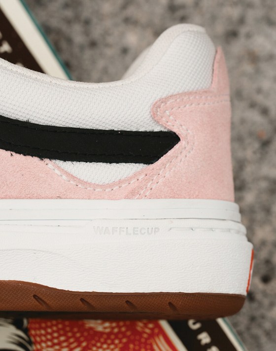 Close up of the back half of the Kyle Walker WaffleCup shoe with "WaffleCup" written on the foxing tape on the outside of the shoe..