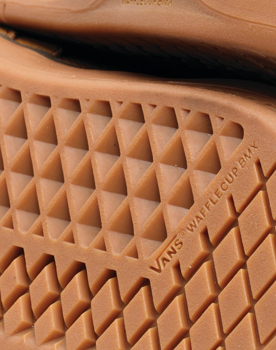 A close-up of the Wafflecup sole on the Vans x Odyssey BMX Proof WaffleCup.