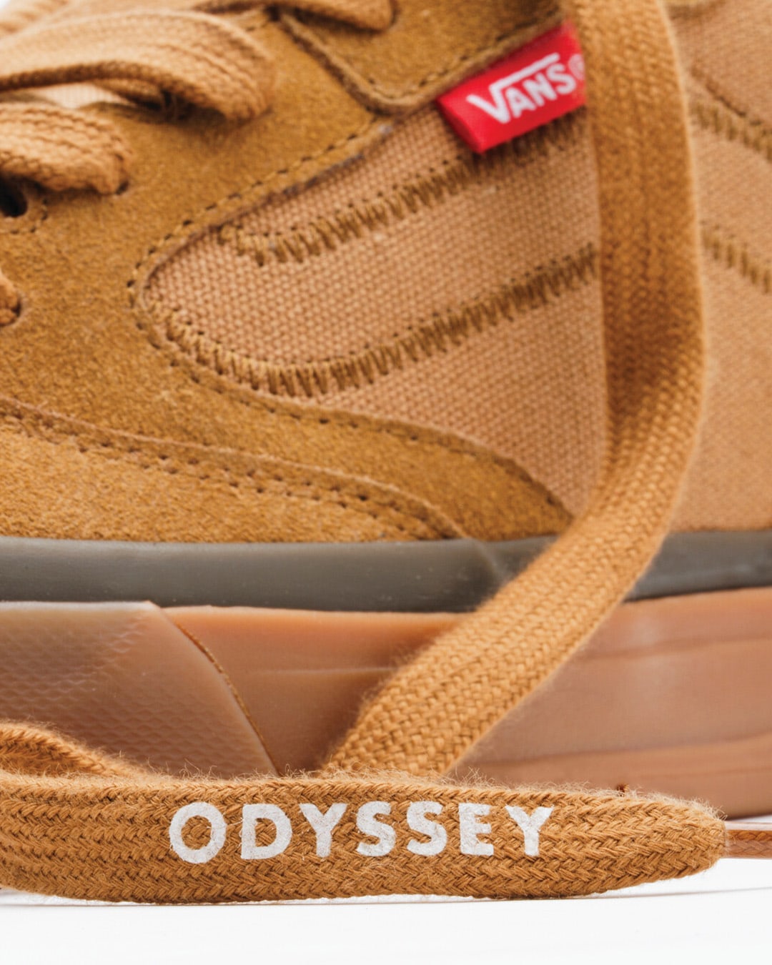 Closeup of the BMX Proof Wafflecup shoe, focusing on the side and lace details of the shoe.