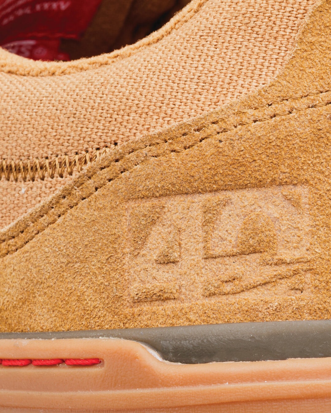Closeup of the BMX Proof Wafflecup, focusing on the 40th embossing on side of the shoe.