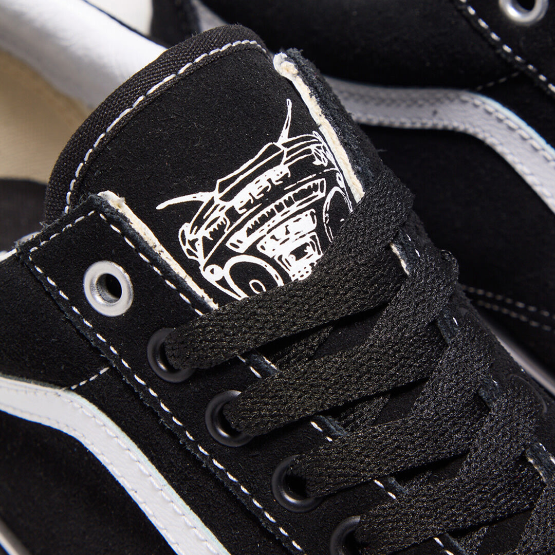 Close up of the tongue of the Vans X Travis Barker Shoe.