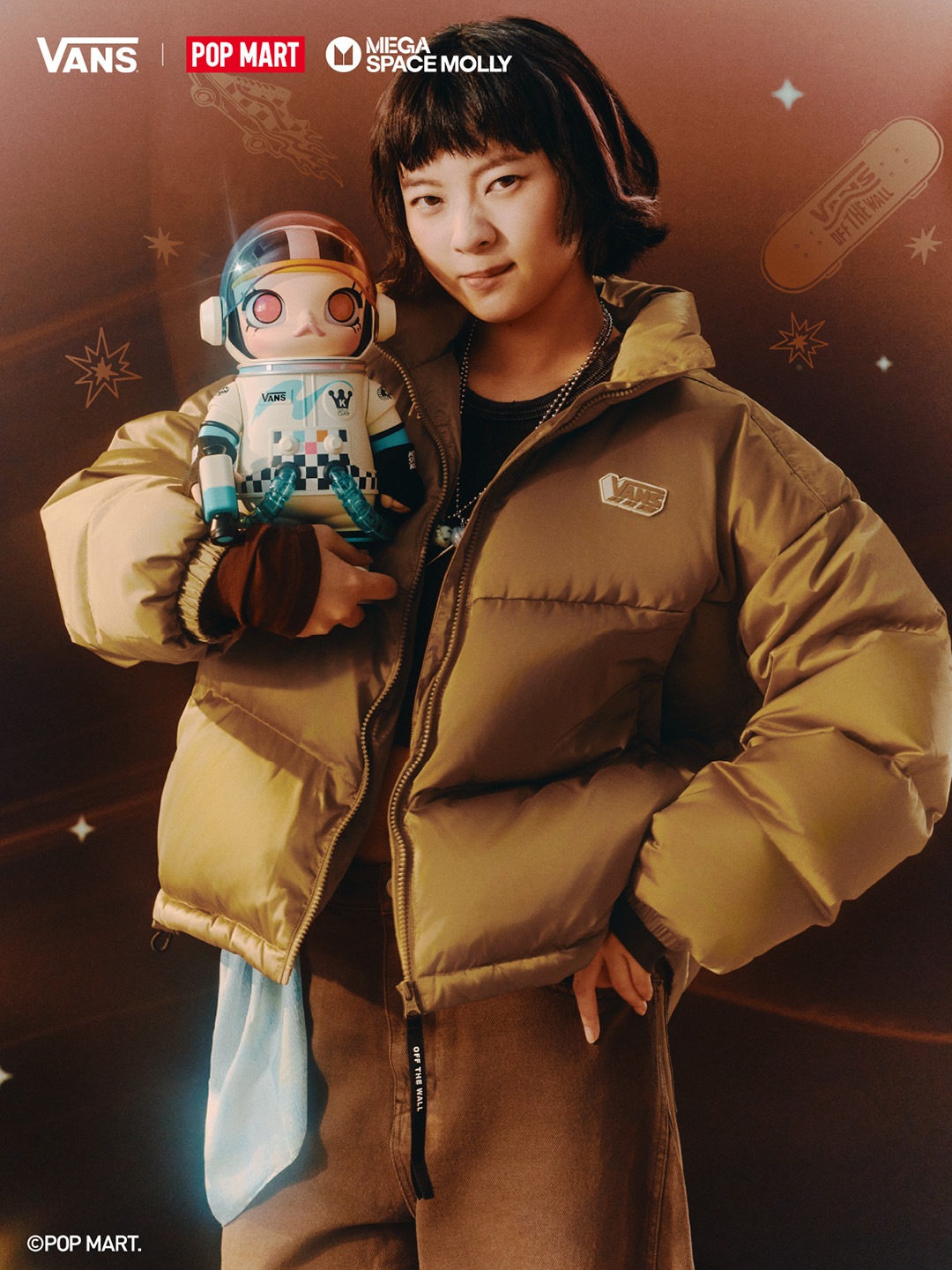 Vans × Space Molly campaign featuring model holding Space Molly figure.