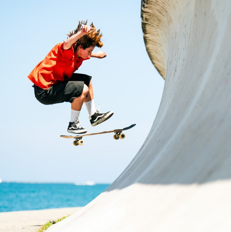 Skater landing a trick.