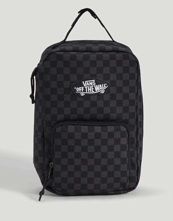 Medium shot of Kids Checkerboard Old Skool Lunch Bag in Charcoal Black.