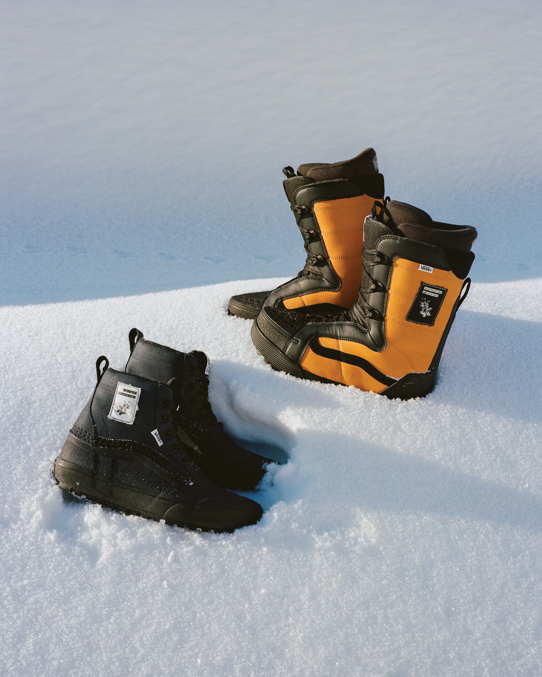 Snow boots in the snow.