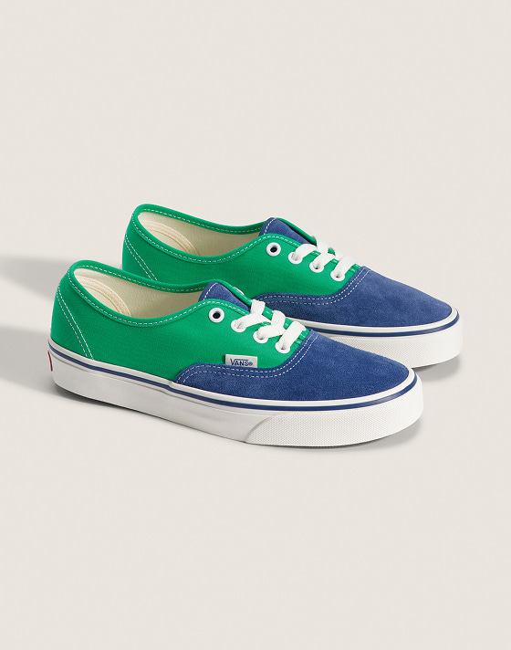 The green and blue Authentic from the Authentic Legacy drop of the Worn Loud collection in a photography studio.