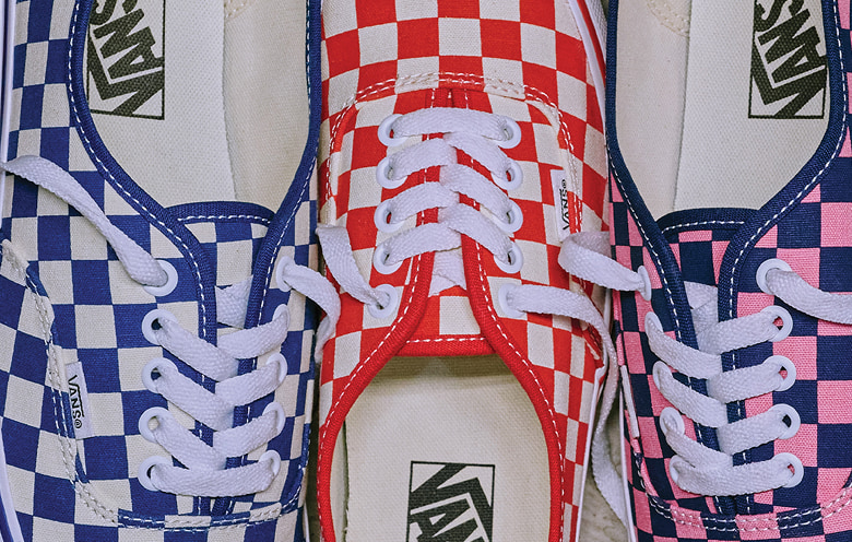 Close-up on the Checkerboard pattern and fabric on the Checkerboard Authentic and Premium Checkerboard Authentic from the Worn Loud collection.