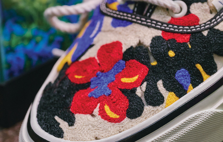 Close-up on the fabric and floral pattern on the Premium Authentic from the Authentic Legacy drop of the Worn Loud collection.