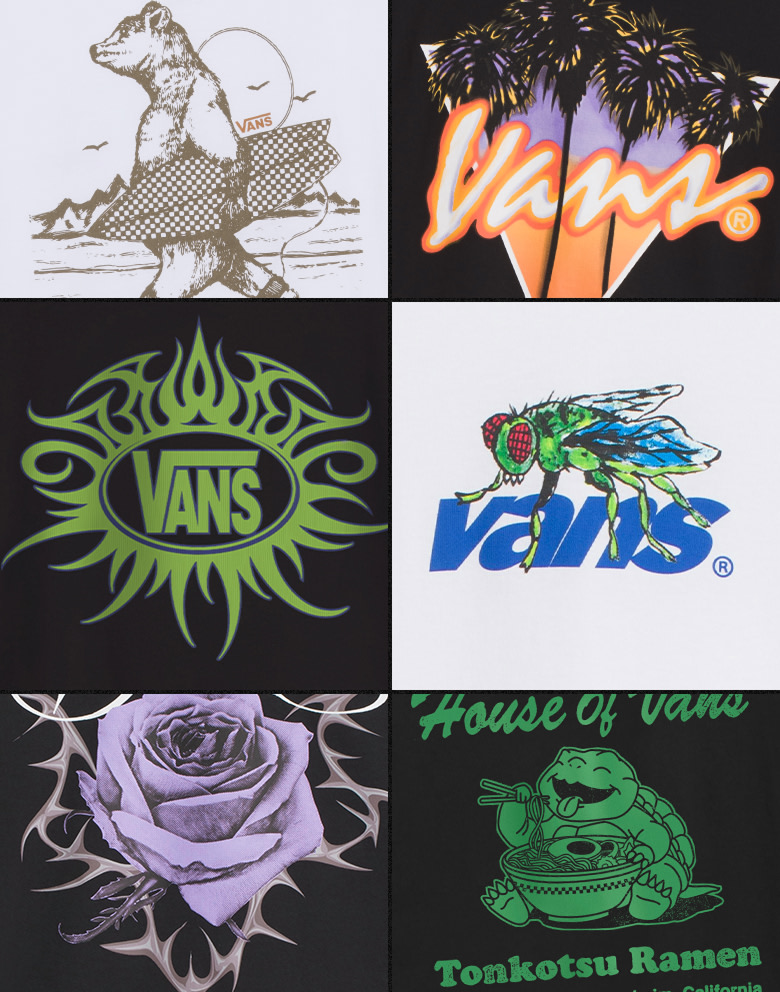 Close-ups of new designs from graphic tees in a grid.