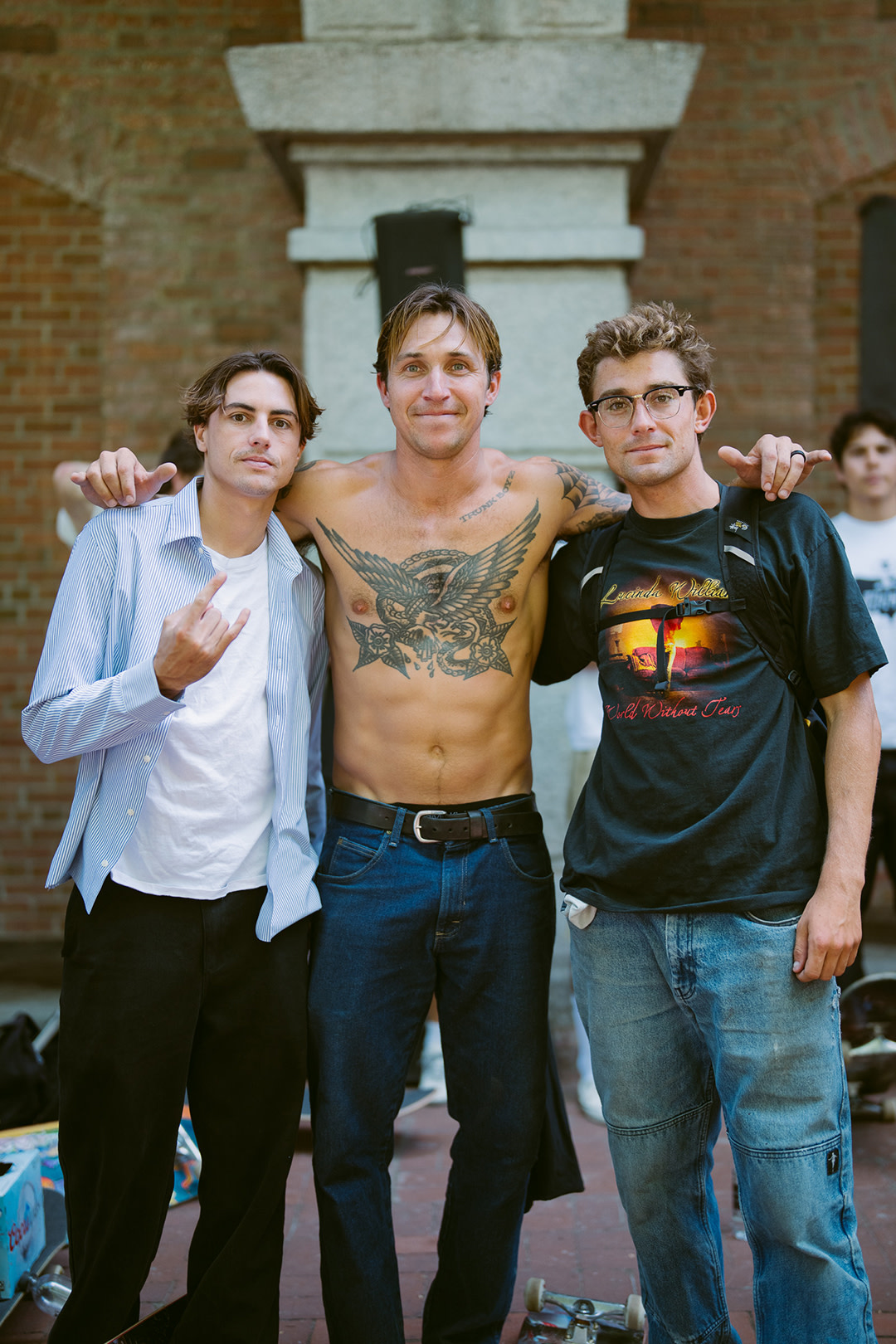 Three men stop for a picture at the Vans Go Skateboarding Day Event 2026