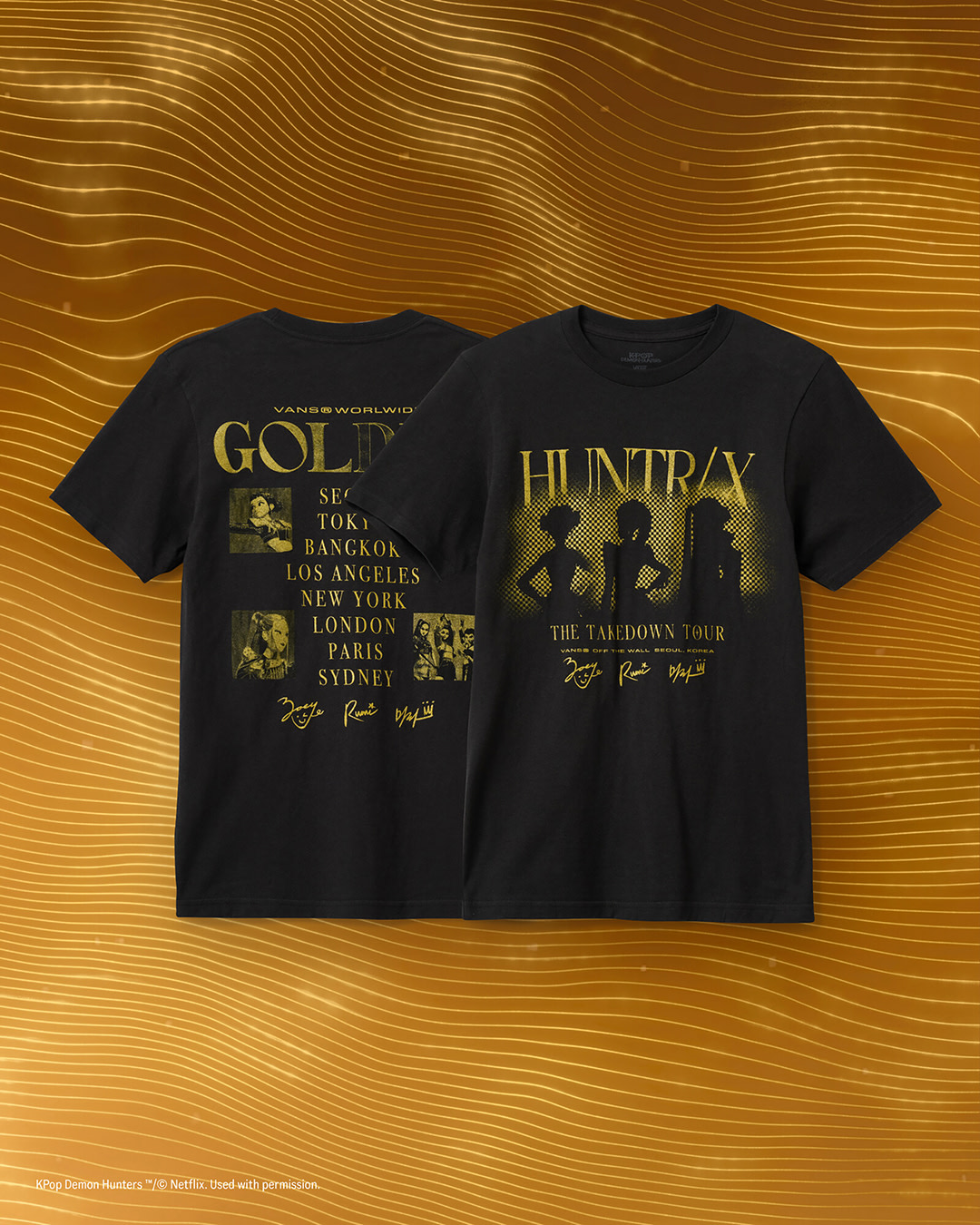 Lay flat image of one of the shirts from the Vans x KPop Demon Hunters Golden Collection.