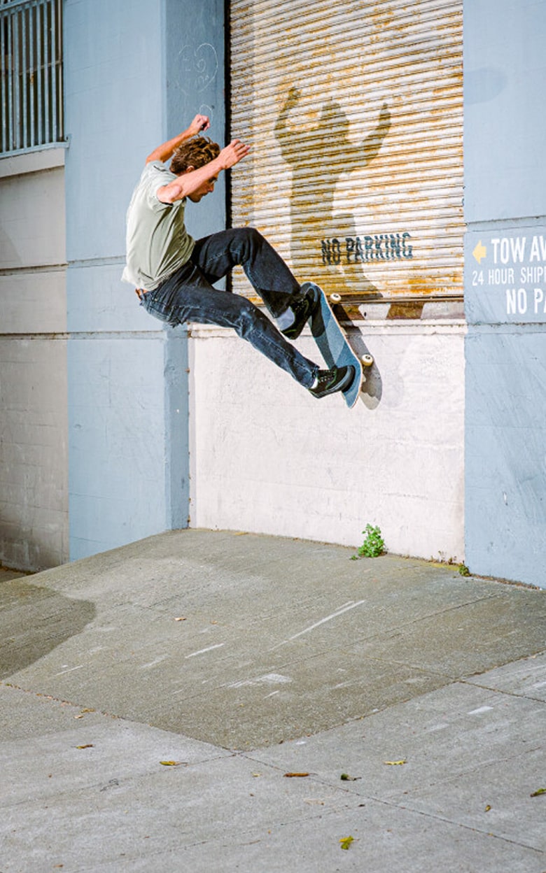 Vans Skate Team Rider Diego Todd grinds on a loading dock wearing new Vans Skate Classics.