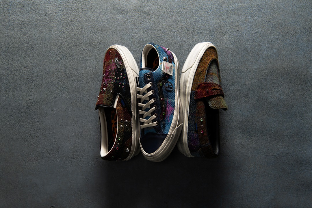 Aerial photo of Vans x Harris Tweed shoe lineup.