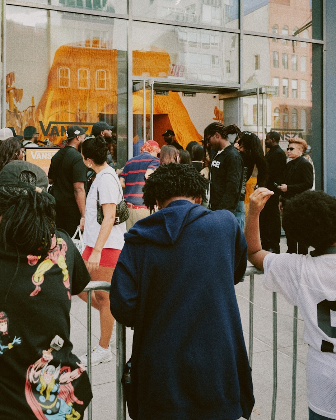 Customers walking into Vansza event in Bowery New York during NYFW.