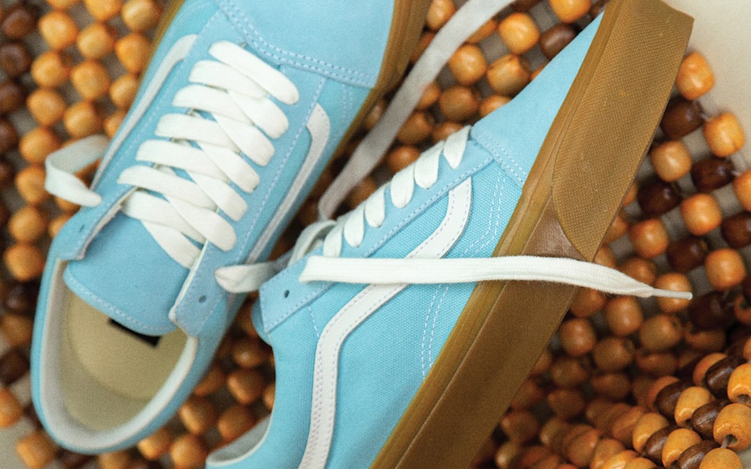A blue pair of Premium Old Skool Music Collection shoes.