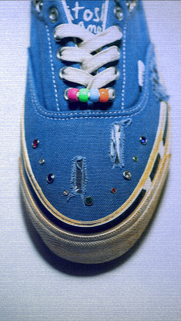 Overhead shot of the OTW by Vans x Satoshi Nakamoto shoe sitting on a white background.