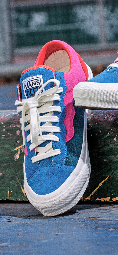 Image of the OTW by Vans x Parra Authentic 36 shoes on a street curb. 