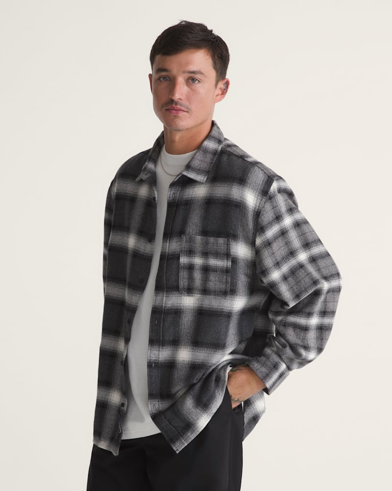 Мужская рубашка Vans Lawson Mixed Plaid Flannel, цвет: Угольный серый — фото 3