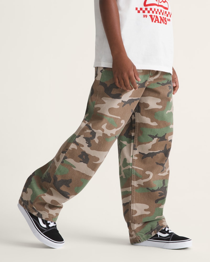 Детские брюки Vans Check-5 Baggy AOP Denim Pant, цвет: Камуфляжный зелёный / Серый — фото 4
