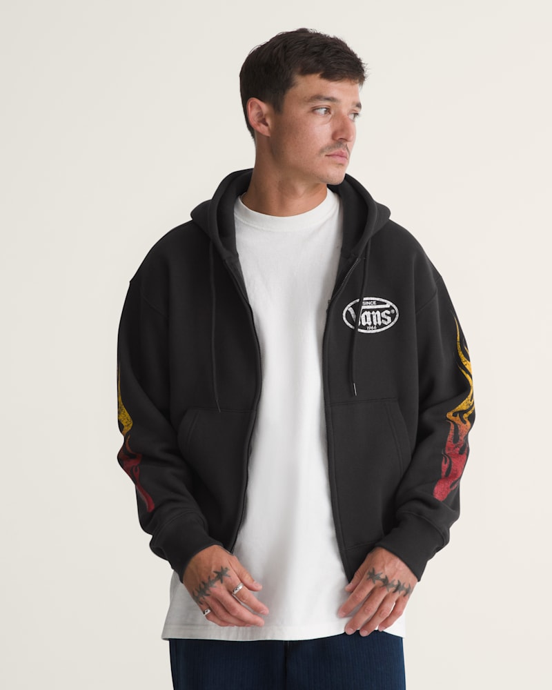 Мужская толстовка на молнии Vans Burnin' Up Full Zip, цвет: Чёрный — фото 3
