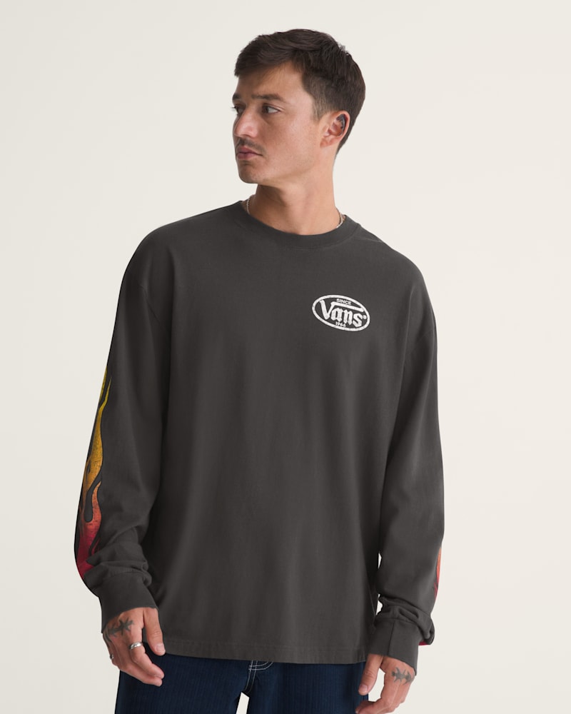 Мужская футболка Vans Burnin' Up Long Sleeve, цвет: Выцветший чёрный — фото 3