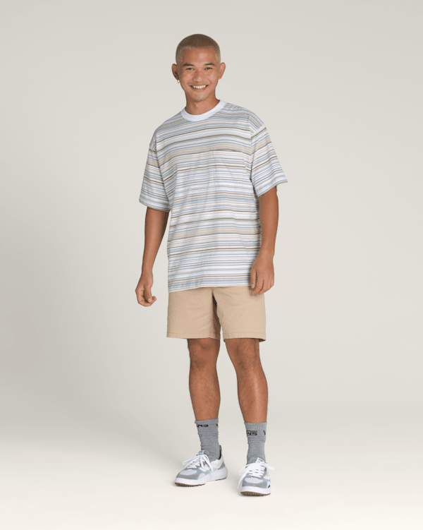 【BAON】[unisex] Takui Stripe Over Knit Braden Stripe Knit Shirt in White / Blue / Brown | Vans