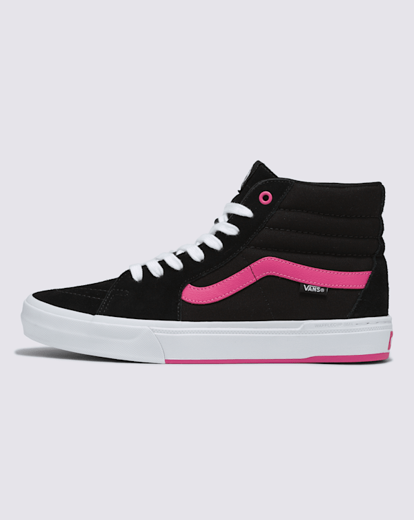 black and pink high top vans