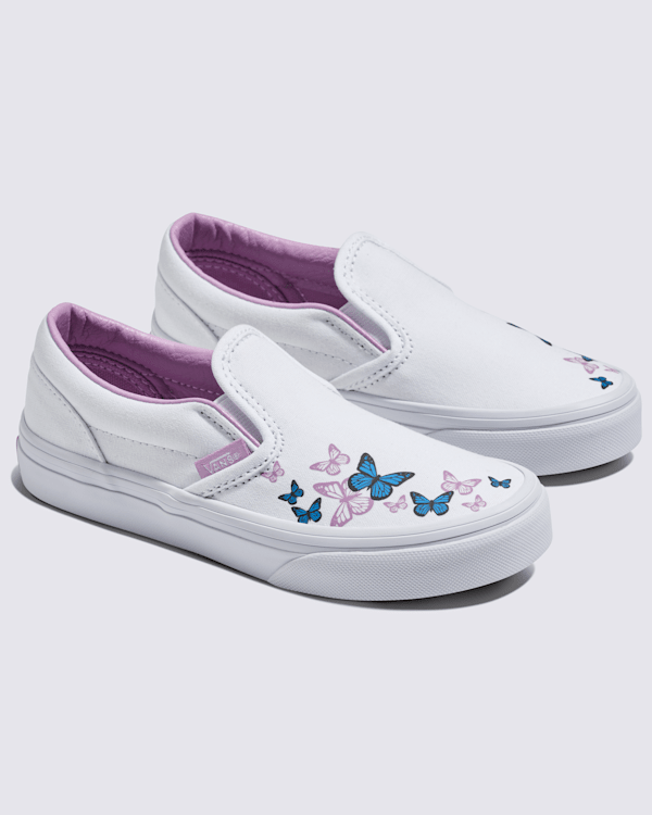 Little Kids Classic Slip-On Shoe in True White Blue Purple Vans