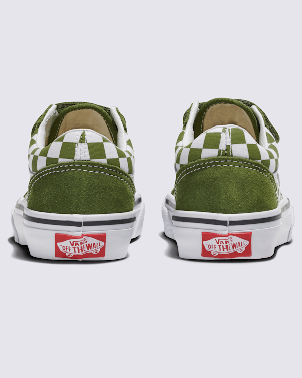 Kids Old Skool V Checkerboard Shoe in Pesto Green / White