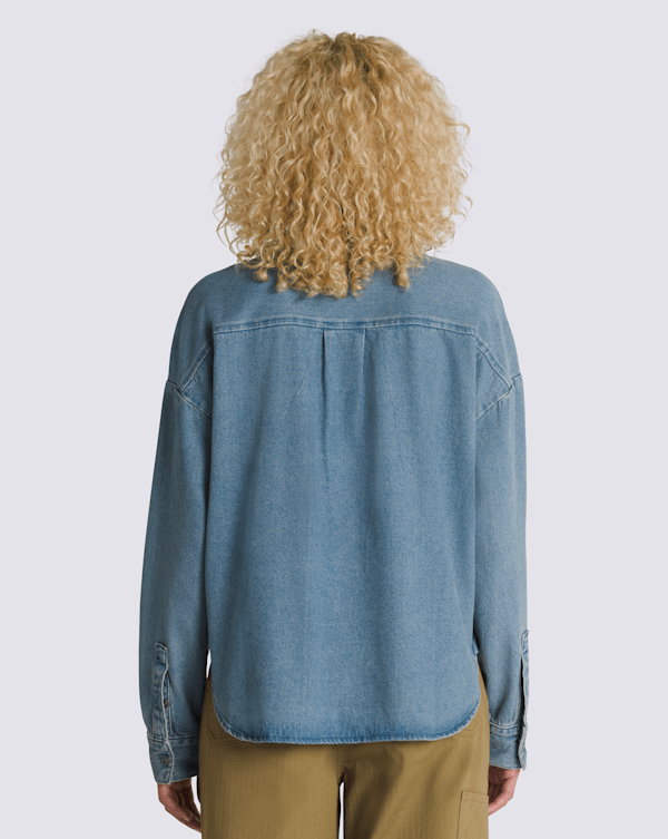 Antica Boxy Denim Long Sleeve Shirt in Stonewash Blue | Vans