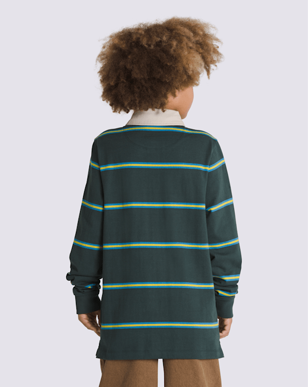 Kids Gatewood Rugby Stripe Long Sleeve Shirt in Green Gables