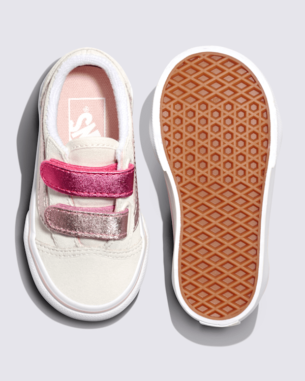 milly-3gor！ Toddler Old Skool V Shoe in Marshmallow White / Metallic