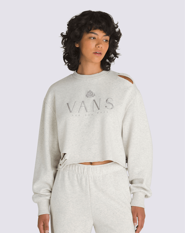 Distressed Logo Crew Sweatshirt en White Heather | Vans CA