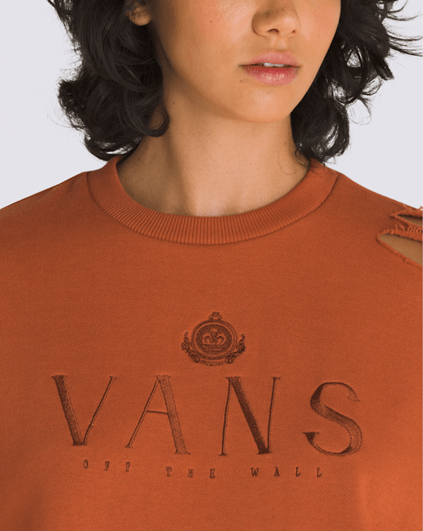 Distressed Logo Crew Sweatshirt in Auburn Orange| Vans US Distressed Logo Crew Sweatshirt in Auburn Orange| Vans US