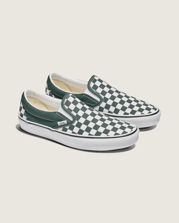 Classic Slip-On Checkerboard Shoe in Scarab Green / White | Vans
