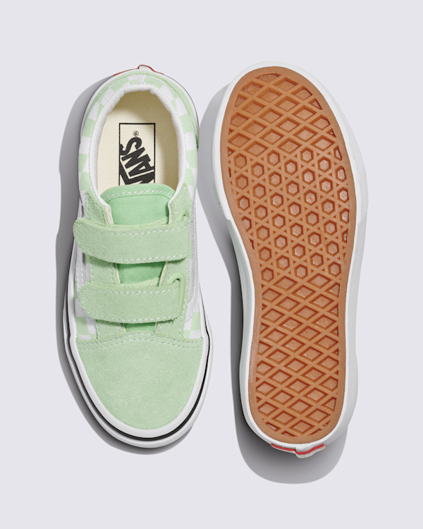 Little Kids Old Skool V Checkerboard Shoe in Pistachio Green