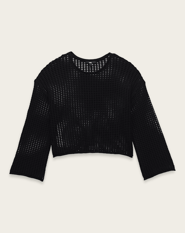 Mila Open Knit Crop Crew Sweater