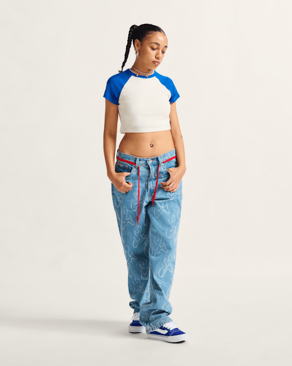 Clare Raglan T-Shirt en White / True Blue | Vans CA