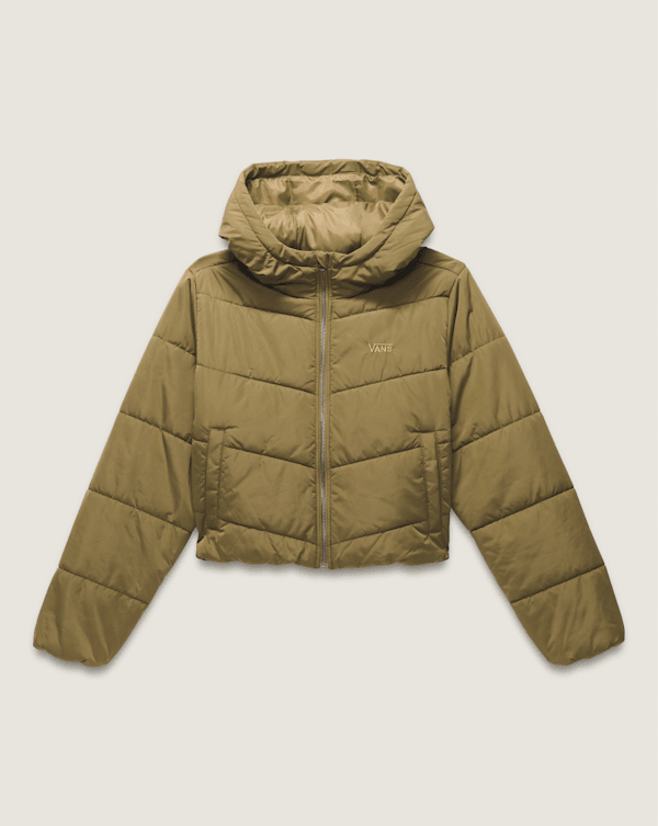 Foundry Crop Puff Hooded Jacket in Gothic Olive Brown Green | Vans