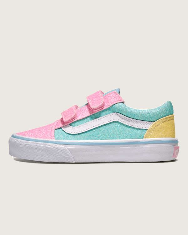 Little Kids Old Skool V Glitter Shoe in Pastel Blue / Pink