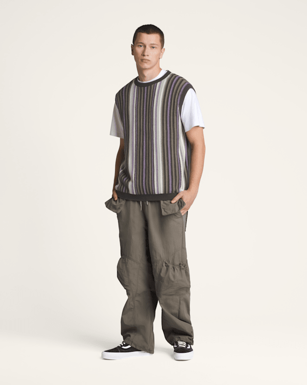 Premium Striped Sweater Vest in After Dark Brown / Grey / Purple