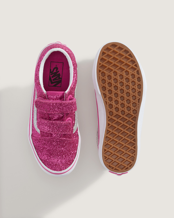 Pink Black Sequin Vans Little Kids Old Skool V Shoe In Glitter