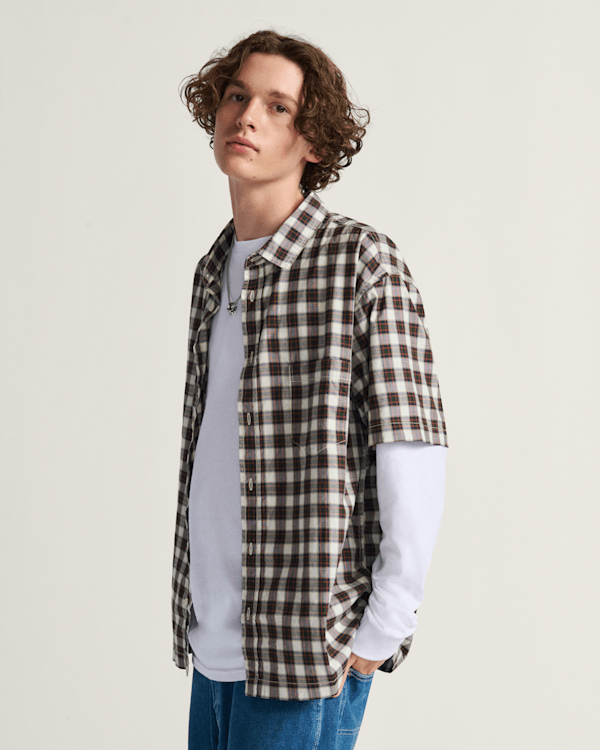 Monte Plaid Button Up Shirt in Egret White | Vans