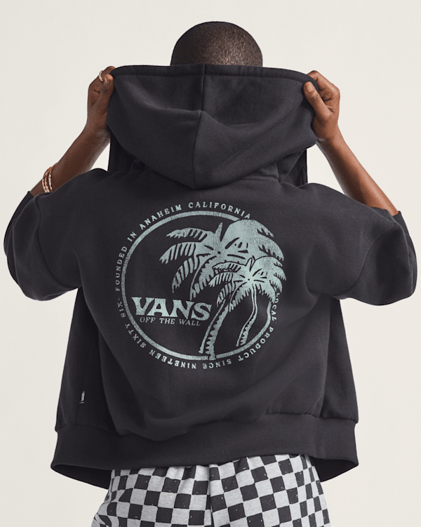 Dual Palm Retro Zip Hoodie en Black | Vans CA